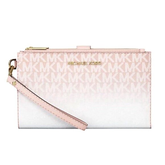 New Michael Kors Jet Set Travel Double Zip Wristlet Wallet Powder Blush Multi - Picture 1 of 3